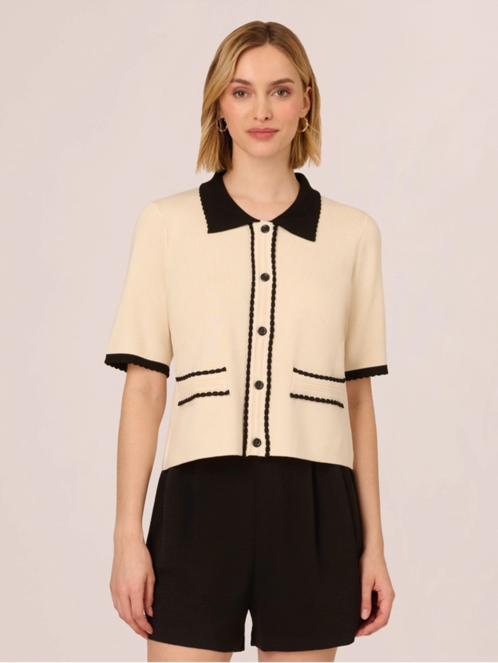 Adrianna Papell Contrast Scallop Trim Cardigan sweater✨